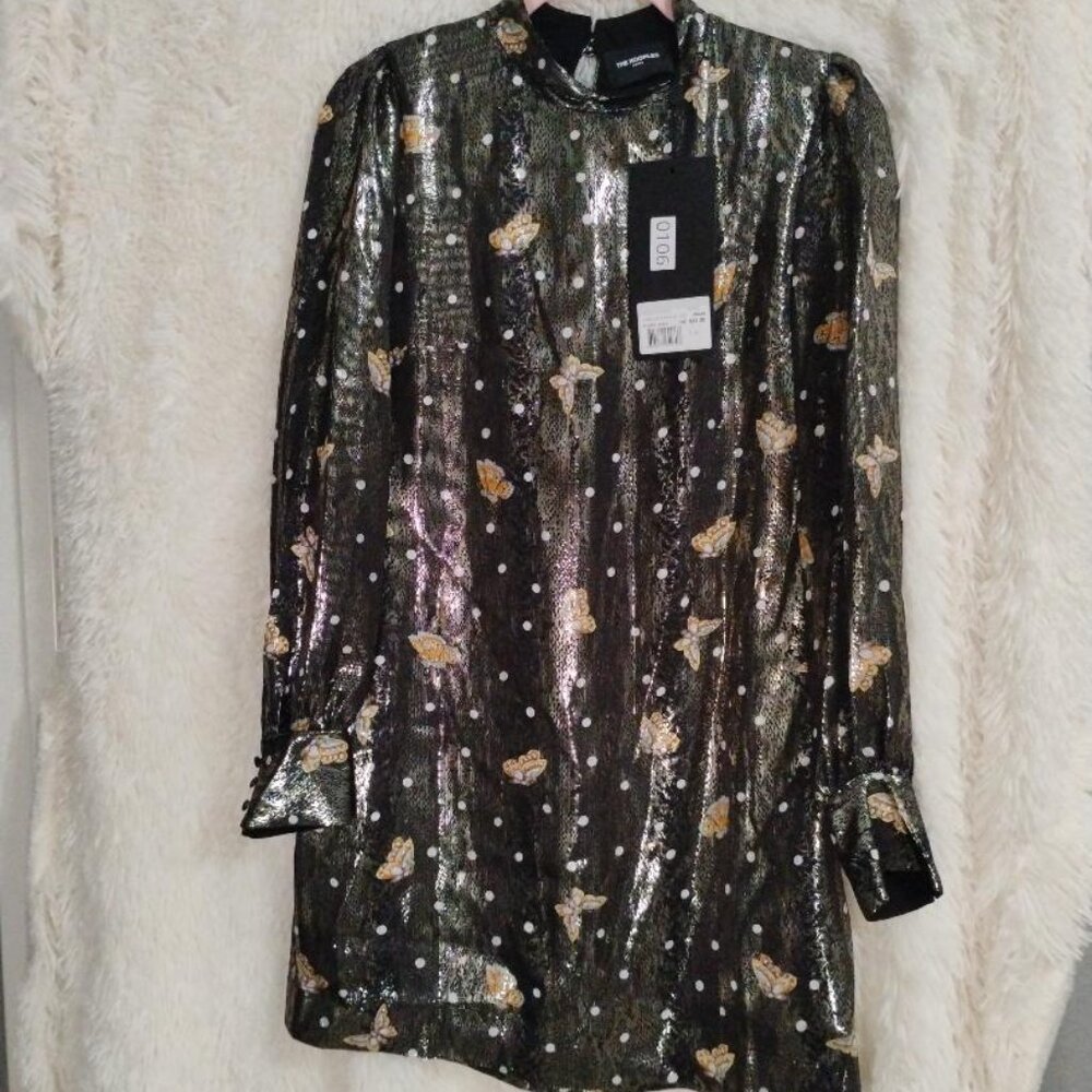 THE KOOPLES Short Silk-Blend Lamé Butterfly Dress Black NWT - Picture 3 of 11